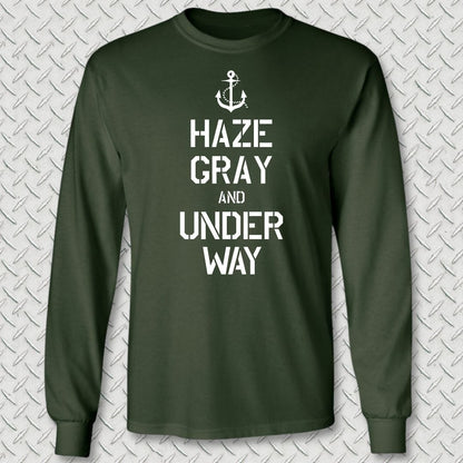 NavyHumor Long-sleeve S / Forest Green Haze Gray and Under Way Long Sleeve Tee