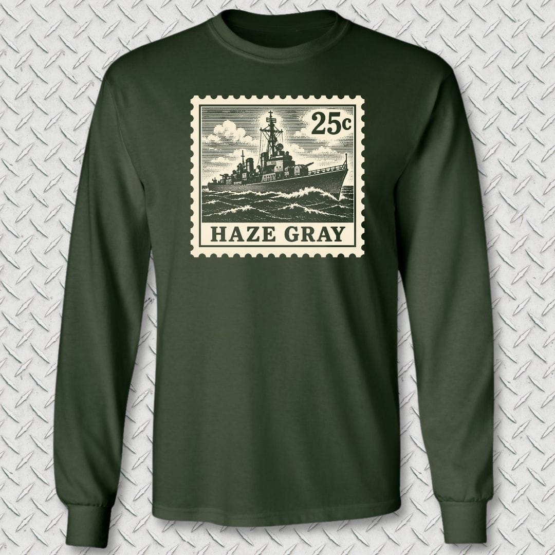NavyHumor Long-sleeve S / Forest Green Haze Gray Stamp Long Sleeve Tee