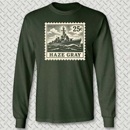 NavyHumor Long-sleeve S / Forest Green Haze Gray Stamp Long Sleeve Tee