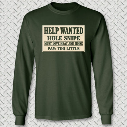 NavyHumor Long-sleeve S / Forest Green Hole Snipe Help Wanted Long Sleeve Tee