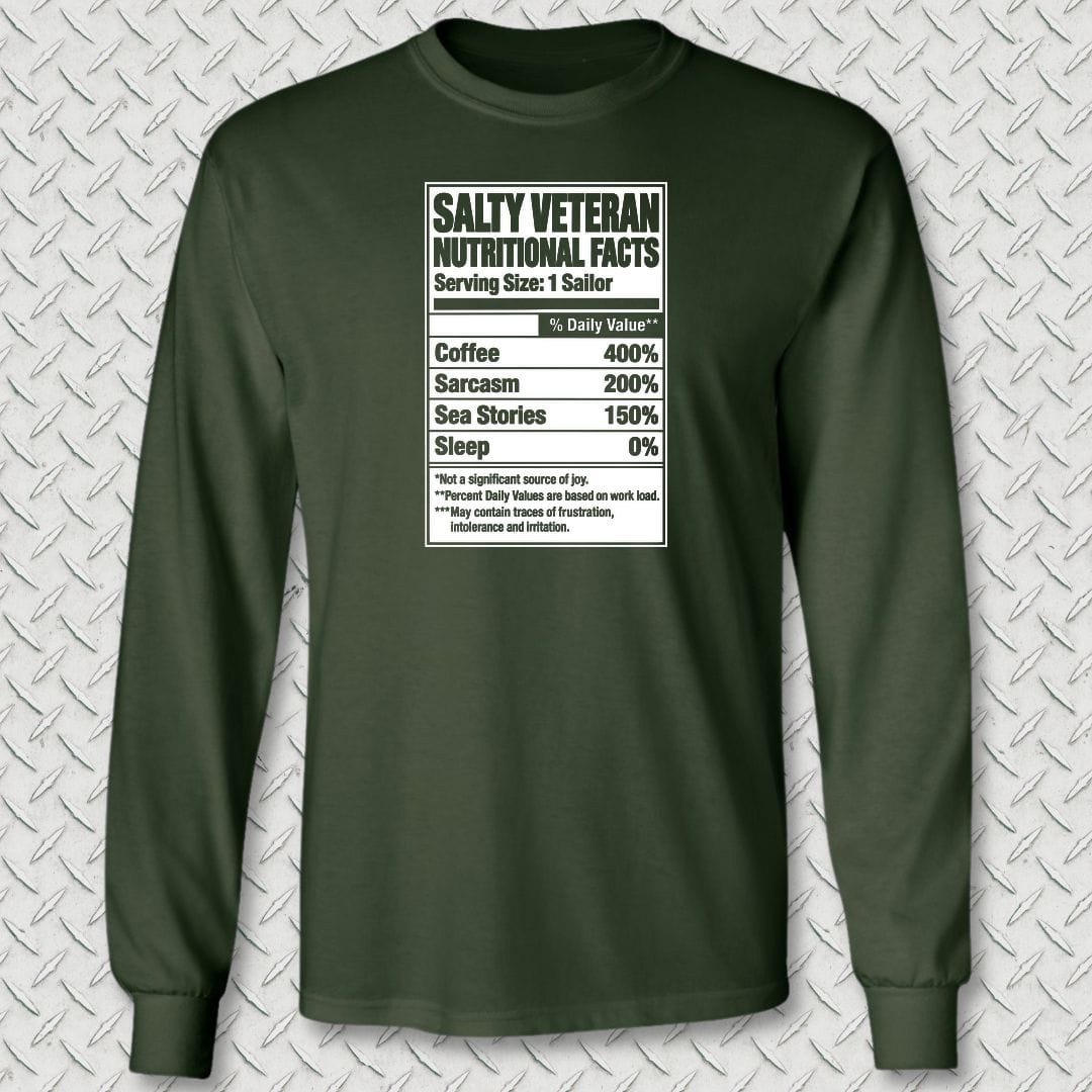 NavyHumor Long-sleeve S / Forest Green Salty Veteran Nutritional Facts Long Sleeve Tee