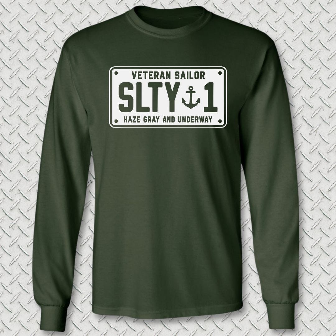 NavyHumor Long-sleeve S / Forest Green Veteran Sailor License Plate Long Sleeve Tee