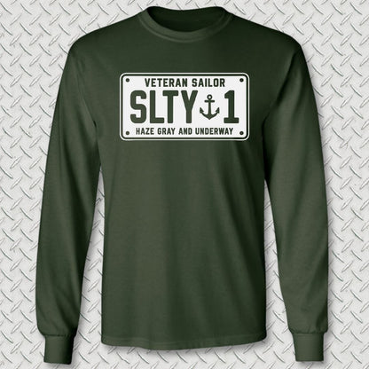 NavyHumor Long-sleeve S / Forest Green Veteran Sailor License Plate Long Sleeve Tee
