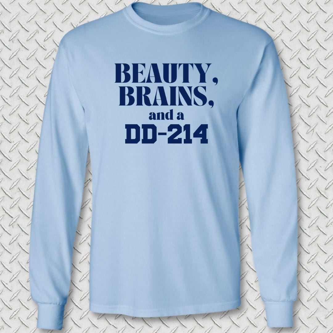 NavyHumor Long-sleeve S / Light Blue Beauty, Brains, and a DD-214 Long Sleeve Tee
