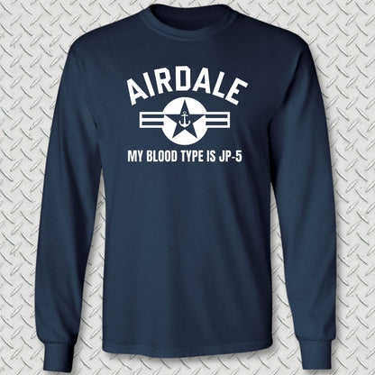 NavyHumor Long-sleeve S / Navy Airdale - My Blood Type Is JP-5 Long Sleeve Tee