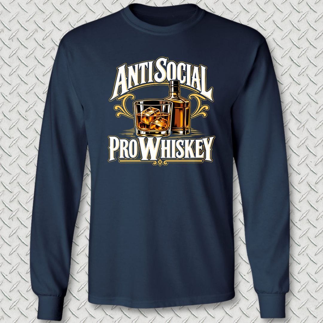 NavyHumor Long-sleeve S / Navy Anti Social, Pro Whiskey Long Sleeve Tee