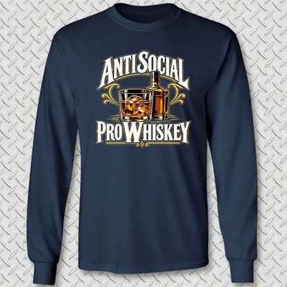 NavyHumor Long-sleeve S / Navy Anti Social, Pro Whiskey Long Sleeve Tee