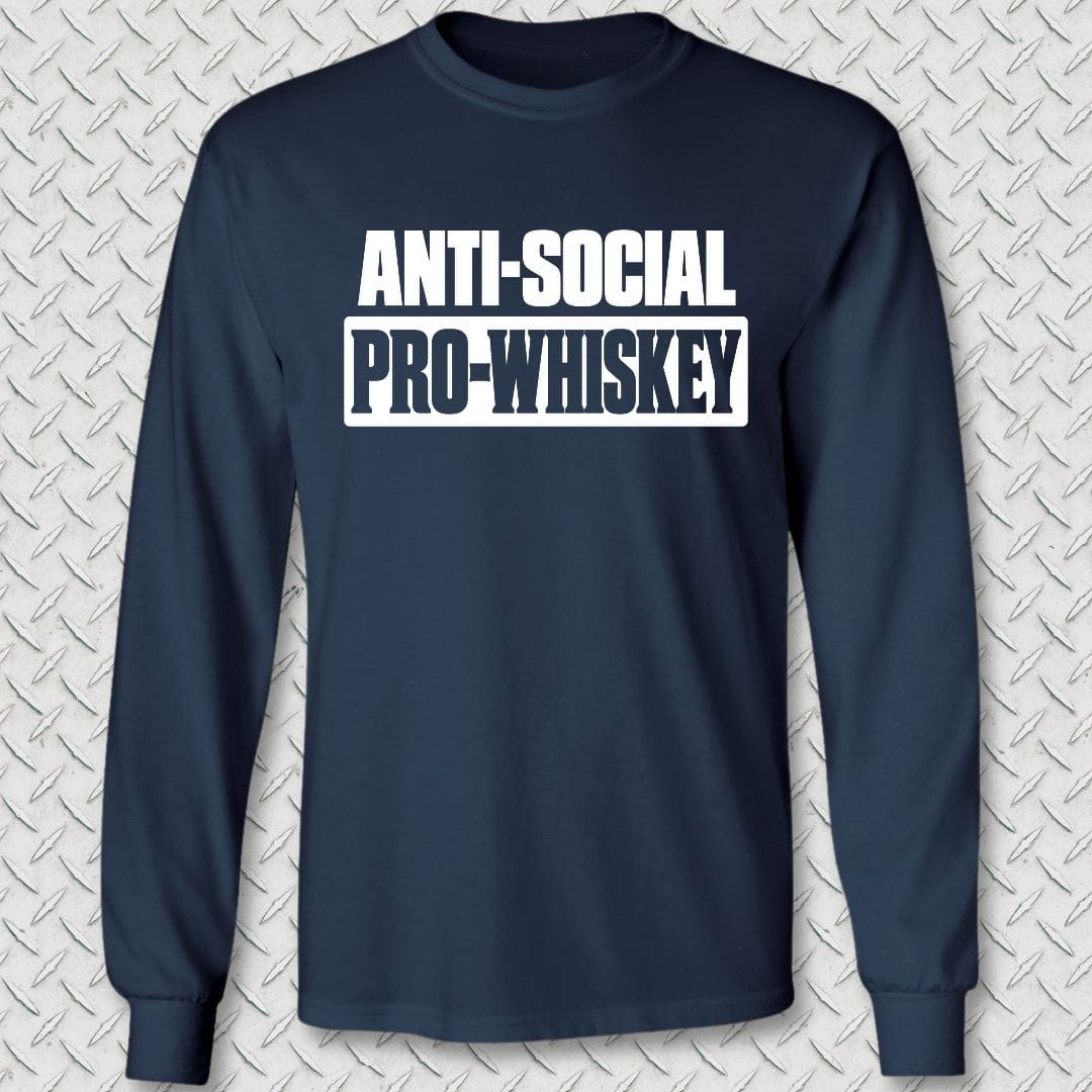NavyHumor Long-sleeve S / Navy Anti-Social, Pro-Whiskey Long Sleeve Tee