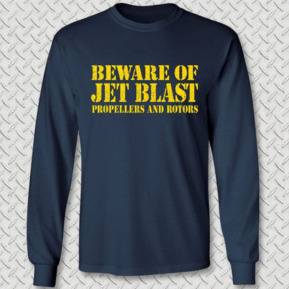 NavyHumor Long-sleeve S / Navy Beware of Jet Blast Long Sleeve Tee