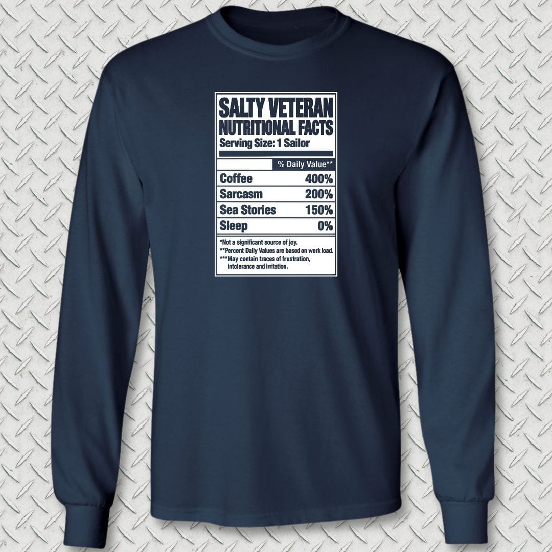 NavyHumor Long-sleeve S / Navy Salty Veteran Nutritional Facts Long Sleeve Tee