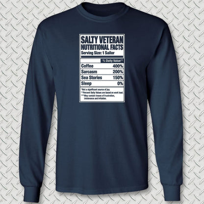 NavyHumor Long-sleeve S / Navy Salty Veteran Nutritional Facts Long Sleeve Tee