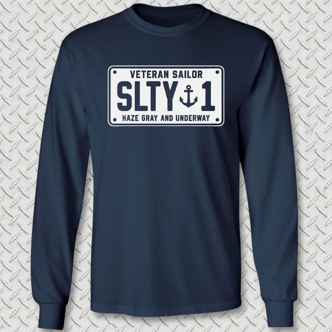 NavyHumor Long-sleeve S / Navy Veteran Sailor License Plate Long Sleeve Tee