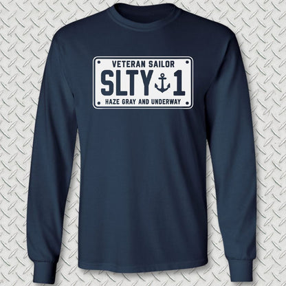 NavyHumor Long-sleeve S / Navy Veteran Sailor License Plate Long Sleeve Tee