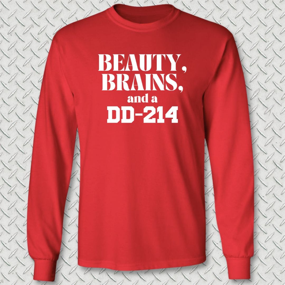NavyHumor Long-sleeve S / Red Beauty, Brains, and a DD-214 Long Sleeve Tee