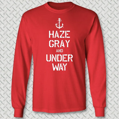 NavyHumor Long-sleeve S / Red Haze Gray and Under Way Long Sleeve Tee