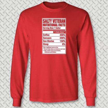 NavyHumor Long-sleeve S / Red Salty Veteran Nutritional Facts Long Sleeve Tee