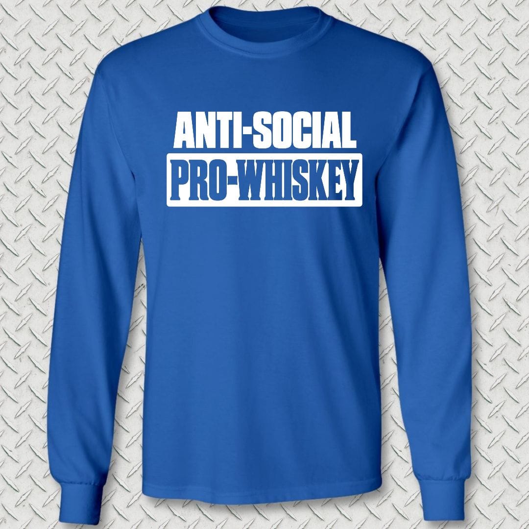 NavyHumor Long-sleeve S / Royal Blue Anti-Social, Pro-Whiskey Long Sleeve Tee