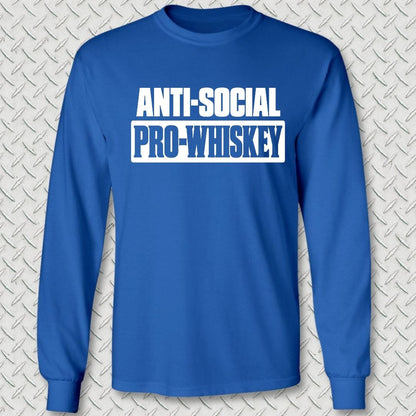NavyHumor Long-sleeve S / Royal Blue Anti-Social, Pro-Whiskey Long Sleeve Tee