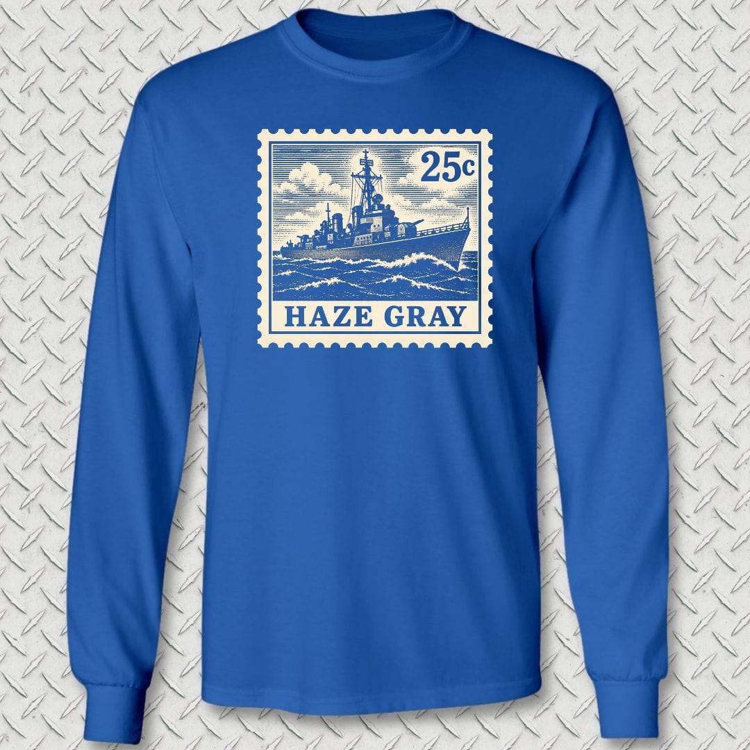 NavyHumor Long-sleeve S / Royal Blue Haze Gray Stamp Long Sleeve Tee