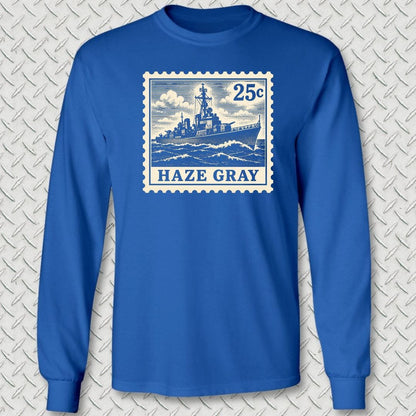 NavyHumor Long-sleeve S / Royal Blue Haze Gray Stamp Long Sleeve Tee