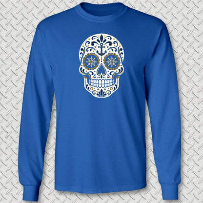 NavyHumor Long-sleeve S / Royal Blue Sailor Sugar Skull Long Sleeve Tee