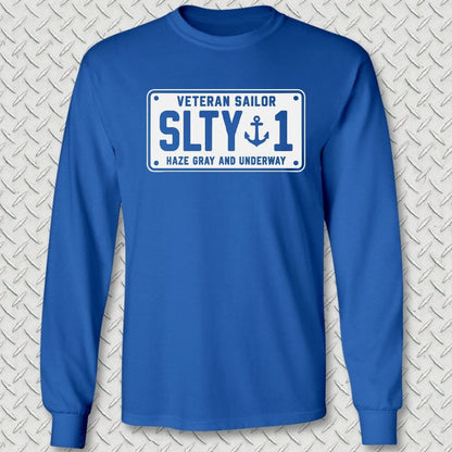 NavyHumor Long-sleeve S / Royal Blue Veteran Sailor License Plate Long Sleeve Tee