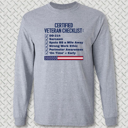 NavyHumor Long-sleeve Sport Grey / S Certified Veteran Checklist Long Sleeve Tee