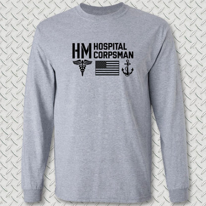 NavyHumor Long-sleeve Sport Grey / S HM - Flag & Anchor Long Sleeve Tee