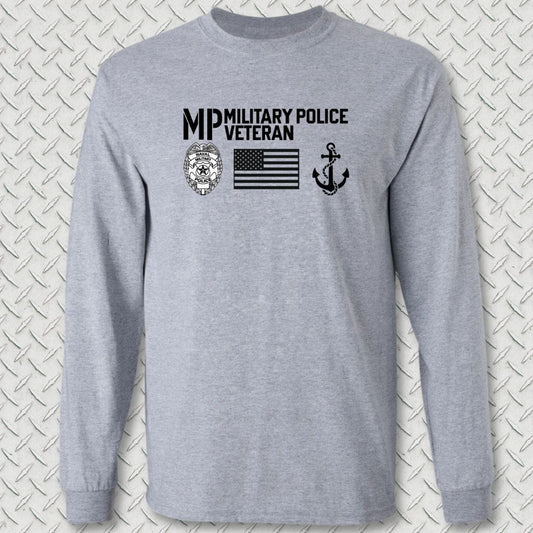 NavyHumor Long-sleeve Sport Grey / S Military Police Veteran - Flag & Anchor Long Sleeve Tee