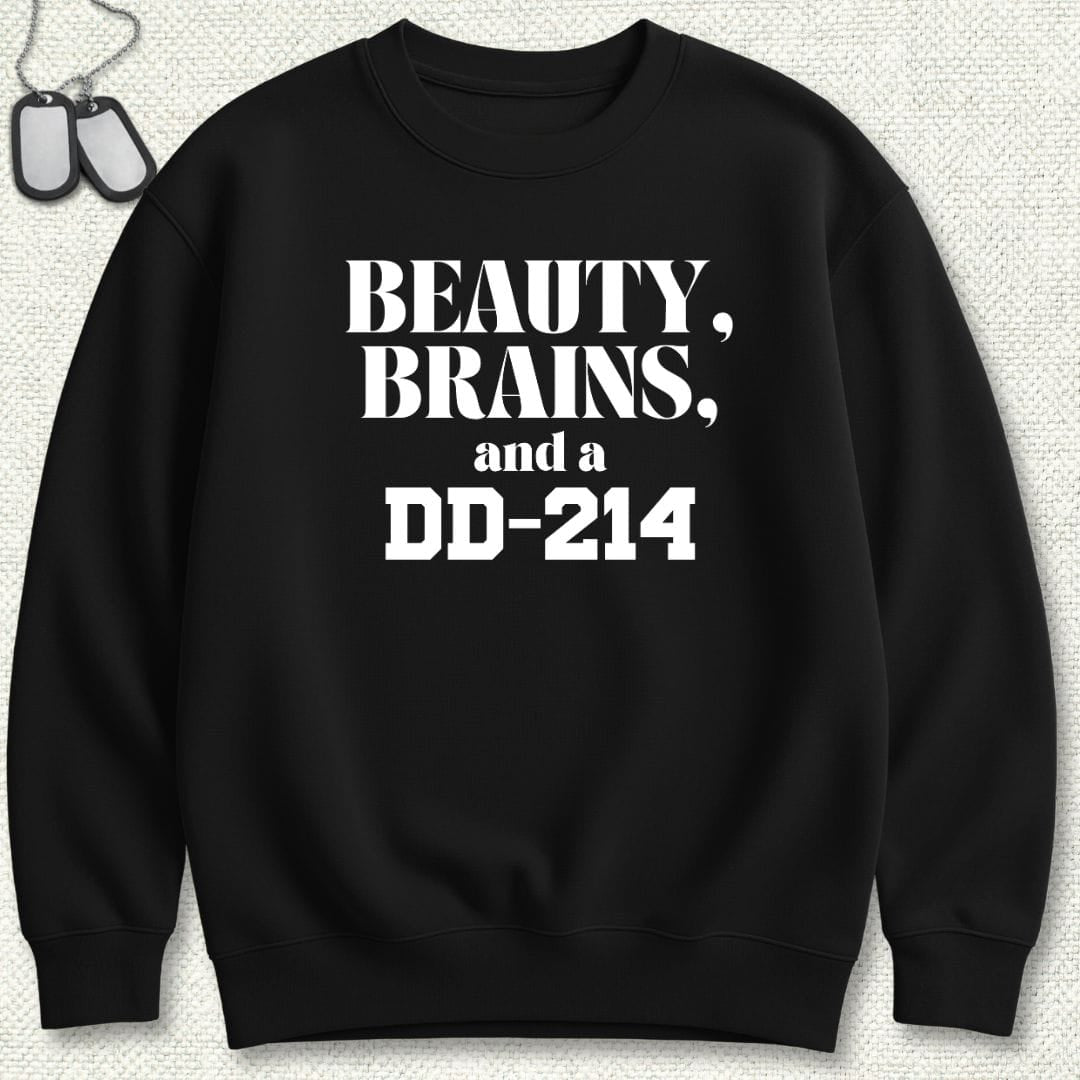 NavyHumor Sweatshirt Black / S Beauty, Brains, And A DD-214 Sweatshirt