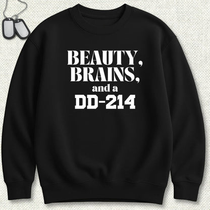 NavyHumor Sweatshirt Black / S Beauty, Brains, And A DD-214 Sweatshirt