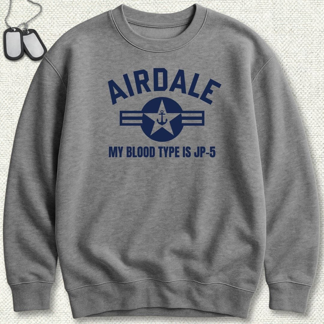 NavyHumor Sweatshirt Graphite Heather / S Airdale - My Blood Type is JP-5 Sweatshirt
