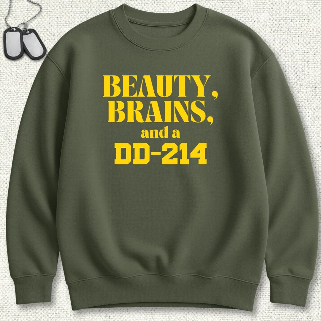 NavyHumor Sweatshirt Military Green / S Beauty, Brains, And A DD-214 Sweatshirt