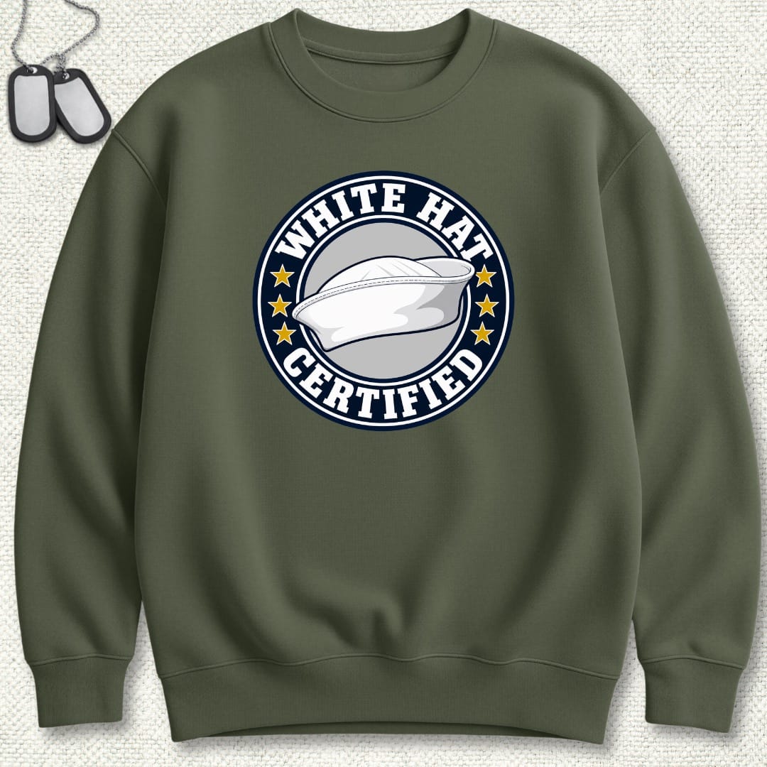 NavyHumor Sweatshirt Military Green / S White Hat Certified Sweatshirt