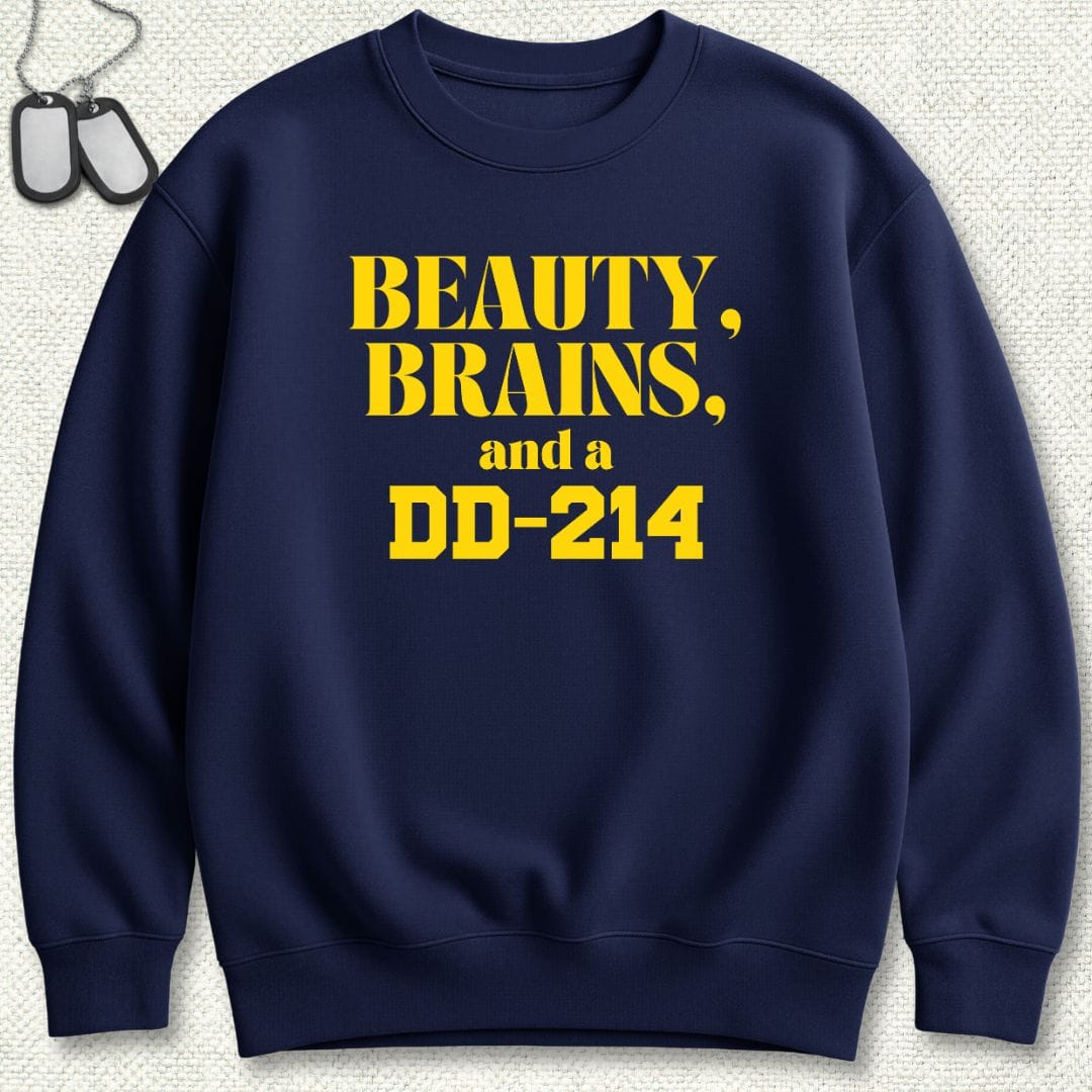 NavyHumor Sweatshirt Navy / S Beauty, Brains, And A DD-214 Sweatshirt