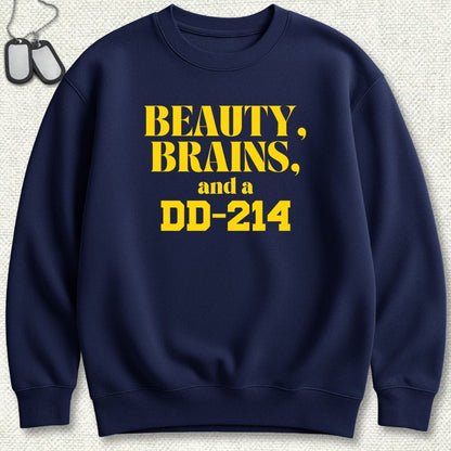 NavyHumor Sweatshirt Navy / S Beauty, Brains, And A DD-214 Sweatshirt
