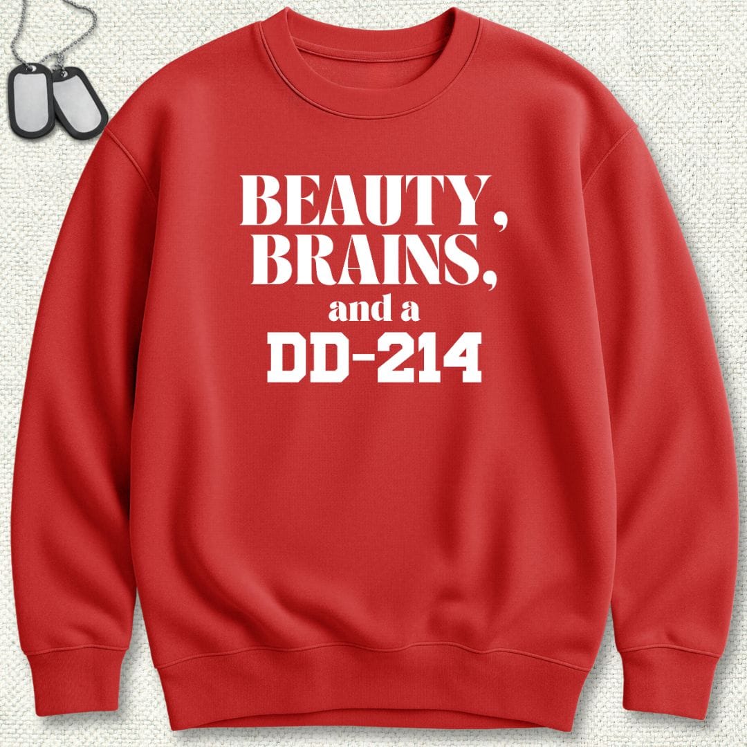 NavyHumor Sweatshirt Red / S Beauty, Brains, And A DD-214 Sweatshirt