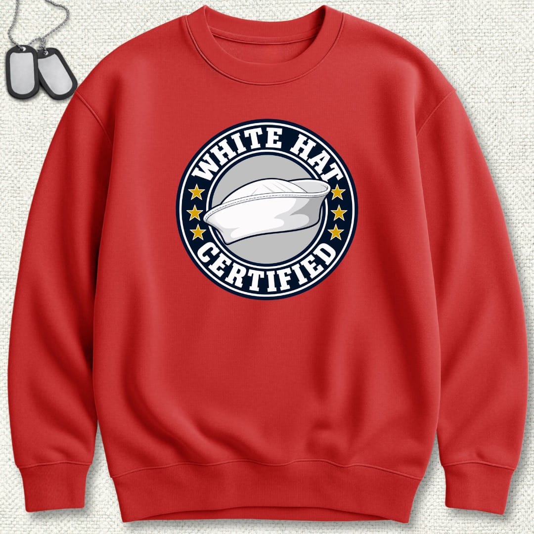 NavyHumor Sweatshirt Red / S White Hat Certified Sweatshirt