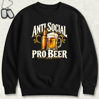 NavyHumor Sweatshirt S / Black Anti Social, Pro Beer Sweatshirt