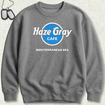 NavyHumor Sweatshirt S / Graphite Heather Haze Gray Cafe - Mediterranean Sea Sweatshirt