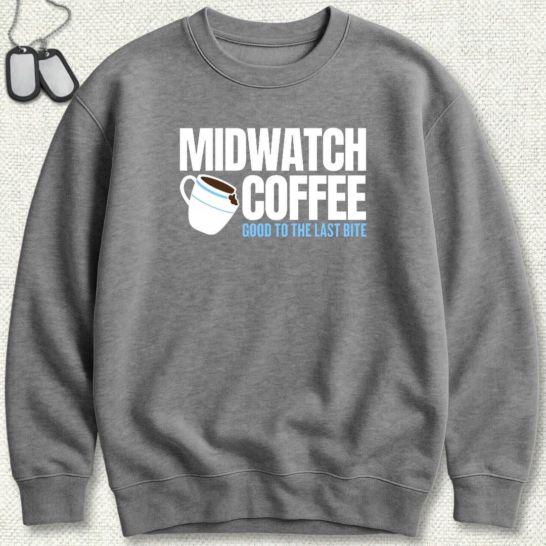 NavyHumor Sweatshirt S / Graphite Heather Midwatch Coffee - Good to the Last Bite Sweatshirt