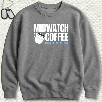 NavyHumor Sweatshirt S / Graphite Heather Midwatch Coffee - Good to the Last Bite Sweatshirt