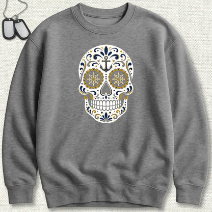 NavyHumor Sweatshirt S / Graphite Heather Sailor Sugar Skull Sweatshirt