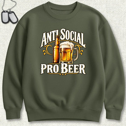 NavyHumor Sweatshirt S / Military Green Anti Social, Pro Beer Sweatshirt