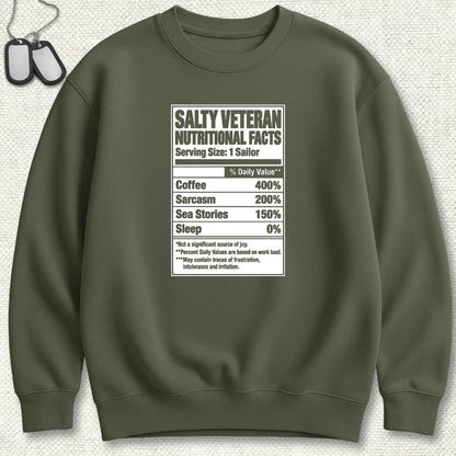 NavyHumor Sweatshirt S / Military Green Salty Veteran Nutritional Facts Sweatshirt
