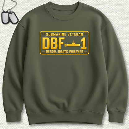 NavyHumor Sweatshirt S / Military Green Submarine Veteran - DBF License Plate Sweatshirt