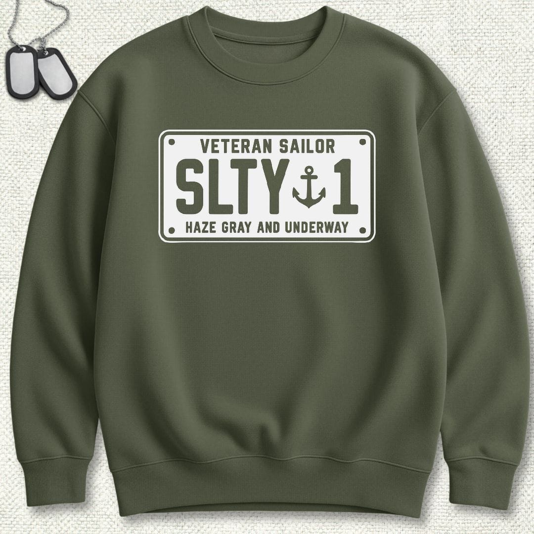 NavyHumor Sweatshirt S / Military Green Veteran Sailor License Plate Sweatshirt