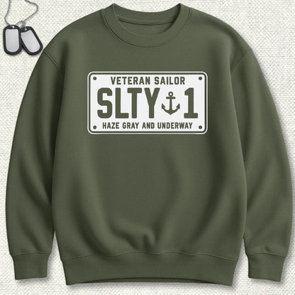 NavyHumor Sweatshirt S / Military Green Veteran Sailor License Plate Sweatshirt