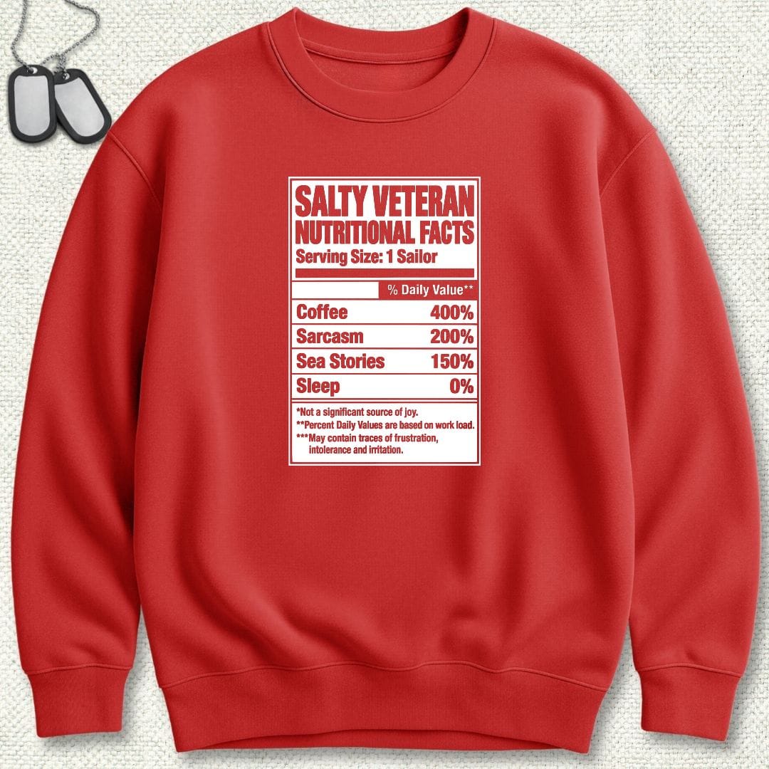 NavyHumor Sweatshirt S / Red Salty Veteran Nutritional Facts Sweatshirt
