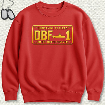 NavyHumor Sweatshirt S / Red Submarine Veteran - DBF License Plate Sweatshirt